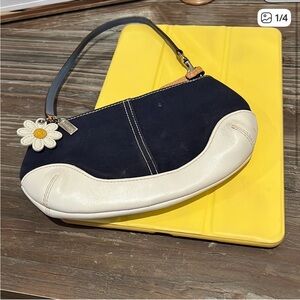 Coach Navy, White & Tan Mini Crossbody with Daisy Chain Accent
